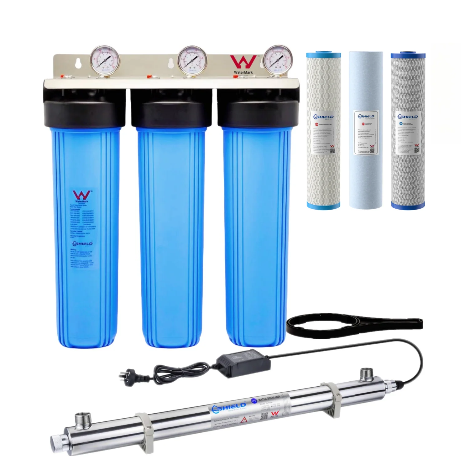 Triple Whole House Rain Tank Water Filter System Ultraviolet Sterilizer Kill Bacteria Parasites Viruses | WaterMark Certified | 20" x 4.5" - Image 10