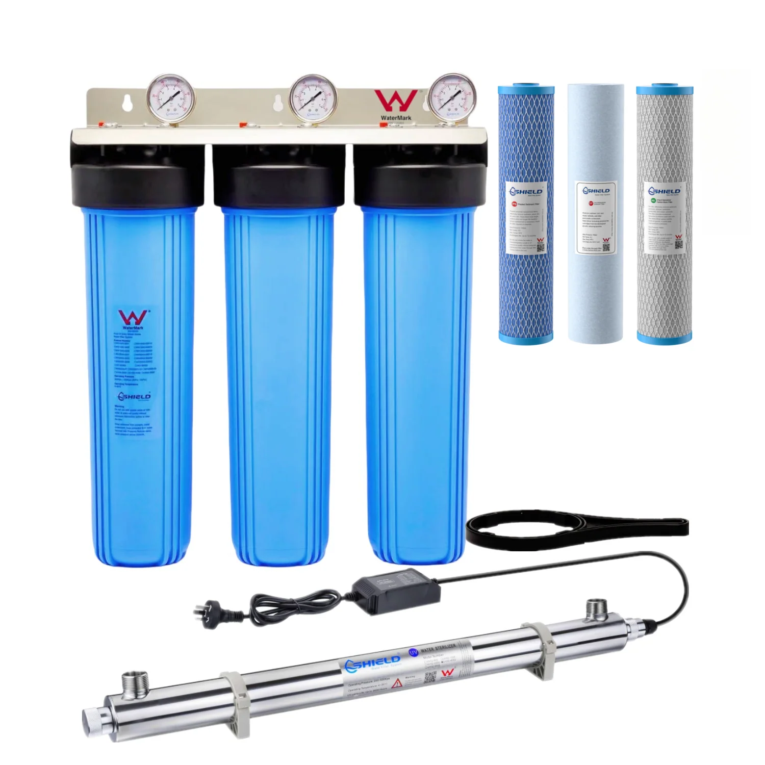 Triple Whole House Rain Tank Water Filter System Ultraviolet Sterilizer Kill Bacteria Parasites Viruses | WaterMark Certified | 20" x 4.5" - Image 11